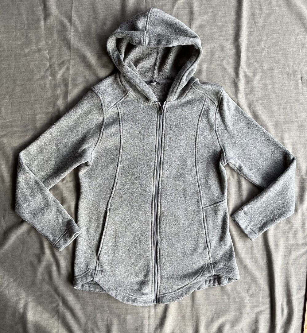 Eddie Bauer Women’s XL Gray Full Zip Hooded Sweater Fleece Jacket Pockets